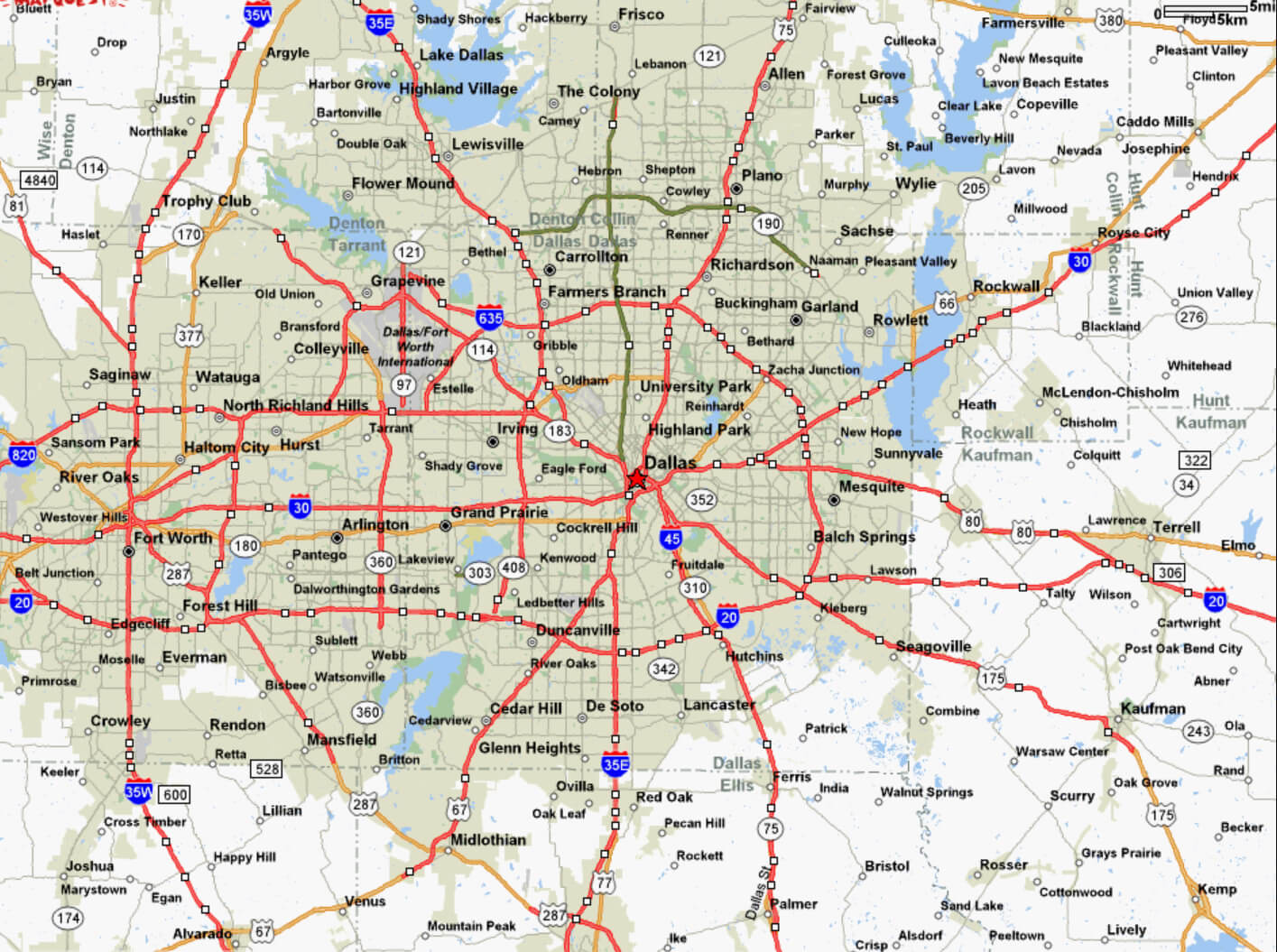 Dallas Route Carte Texas